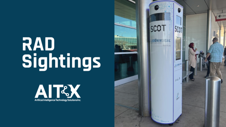 A RAD SCOT tower, distributed by Allied Universal Security Services stands watch over passengers entering Dallas Love Field. Photo provided by a member of the AITX Community.