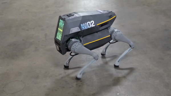 The quadruped robot, named RADDOG, was built for security purposes and can warn users against intruders.